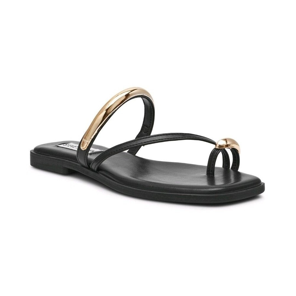 Steve Madden Women's Toe Ring Sandal Size 8 Black Ardent Gold Ring New In Box